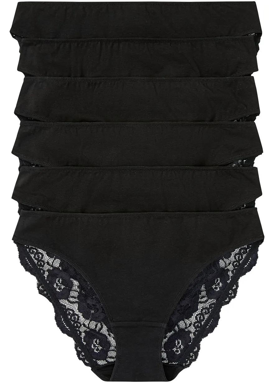 Slip (6er Pack)  mit Spitze in schwarz von vorne - bonprix