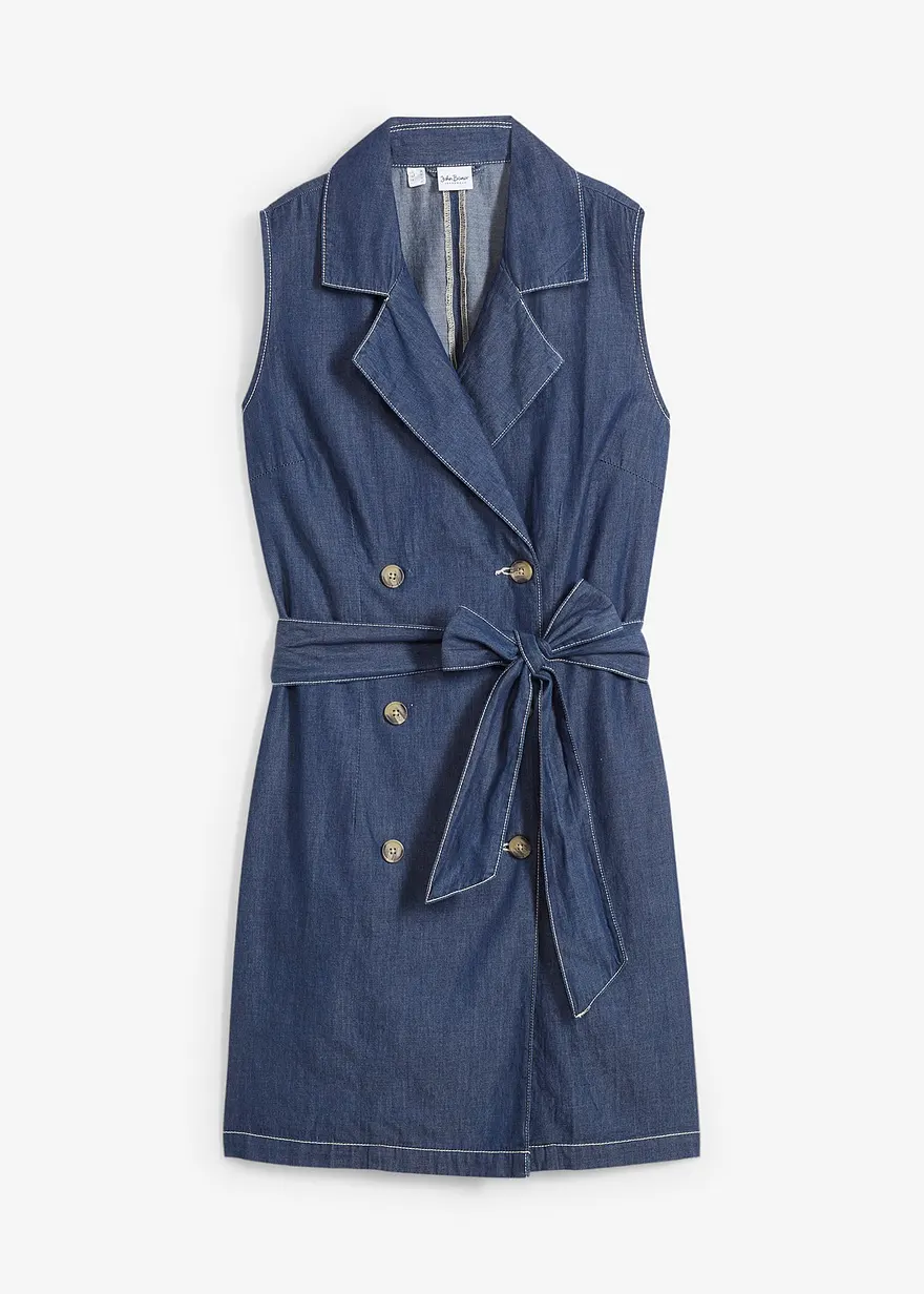 Westen-Jeanskleid mit Gürtel in blau von vorne - John Baner JEANSWEAR