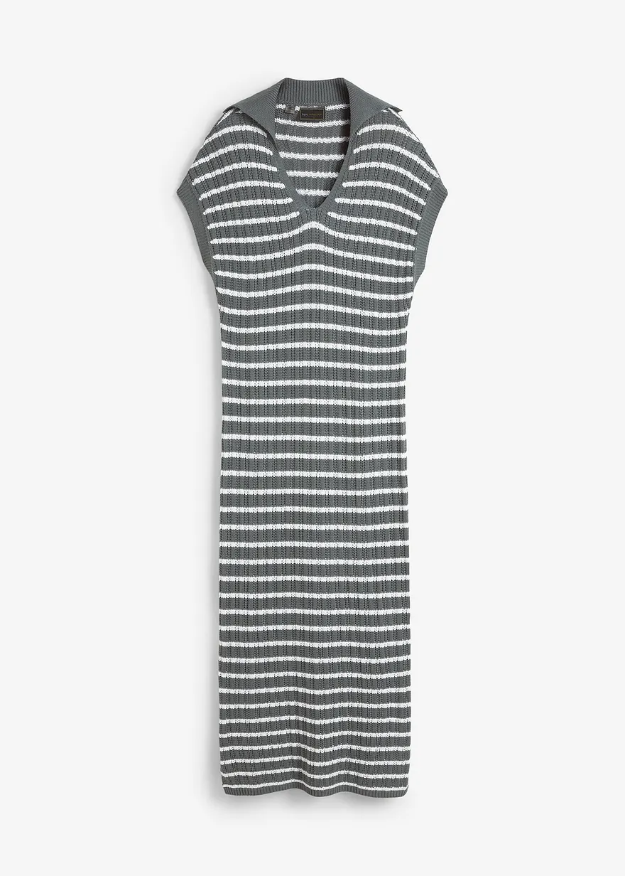 Strickkleid mit Polokragen in grün von vorne - bpc selection