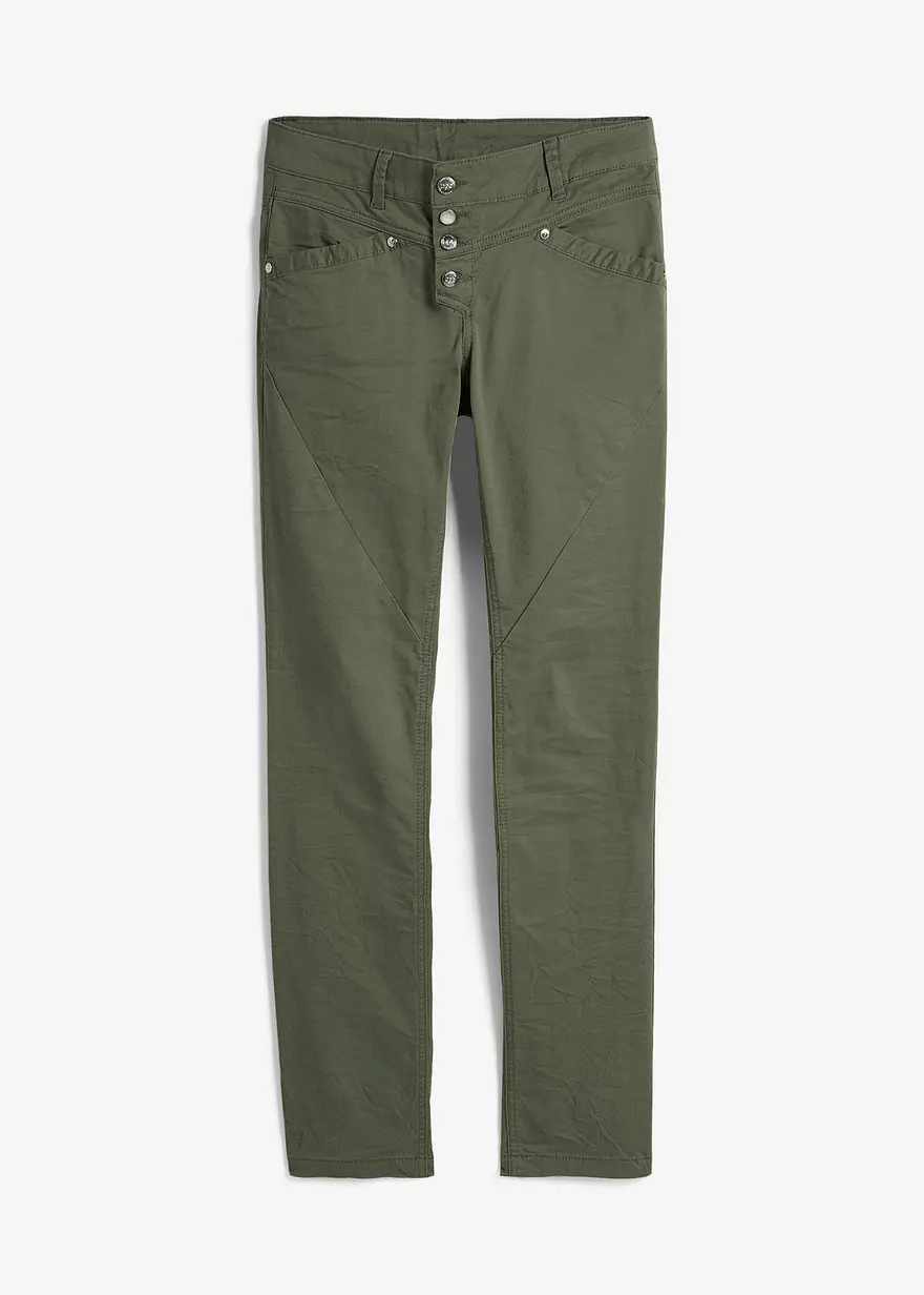 Stretch-Hose mit Crash-Effekt in grün von vorne - bonprix