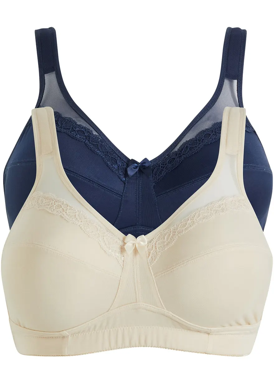 Entlastungs-BH ohne Bügel mit gepolsterten Trägern (2er Pack) in beige von vorne - bonprix
