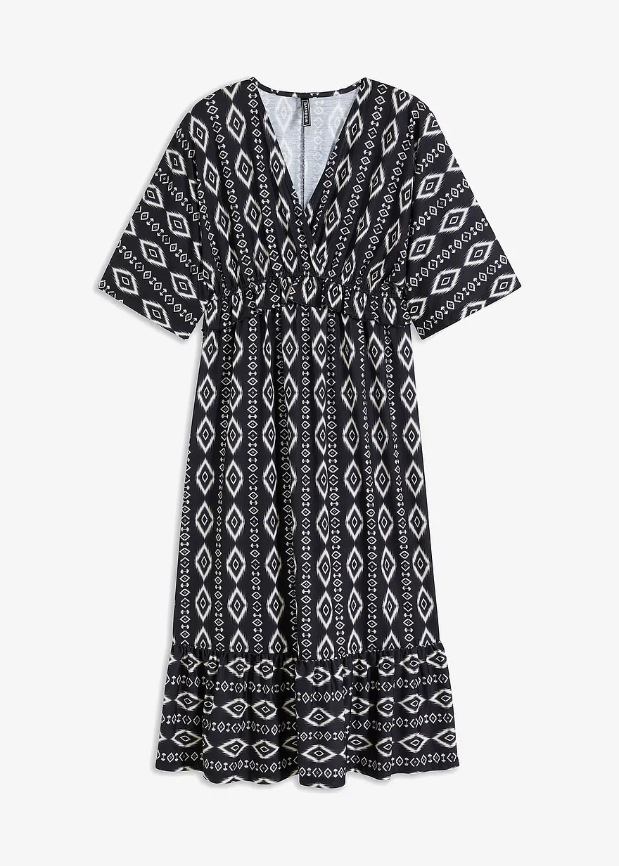Bedrucktes Midikleid aus Jersey in schwarz von vorne - bonprix