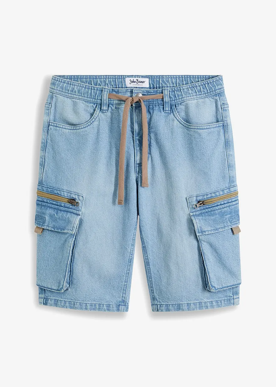 Long Jeans-Shorts mit Cargotaschen, Regular Fit in blau von vorne - John Baner JEANSWEAR