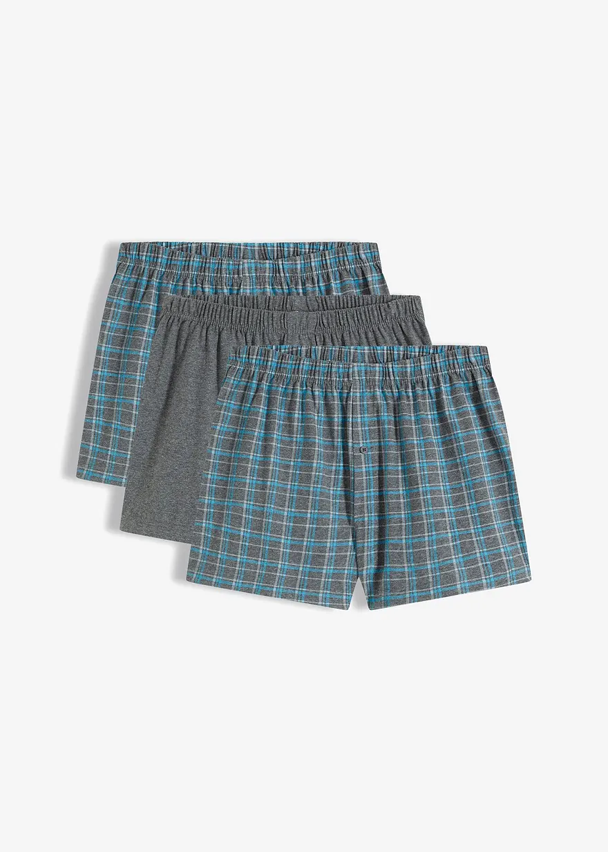 Lockere Jersey Boxershorts (3er Pack) in grau von vorne - bonprix