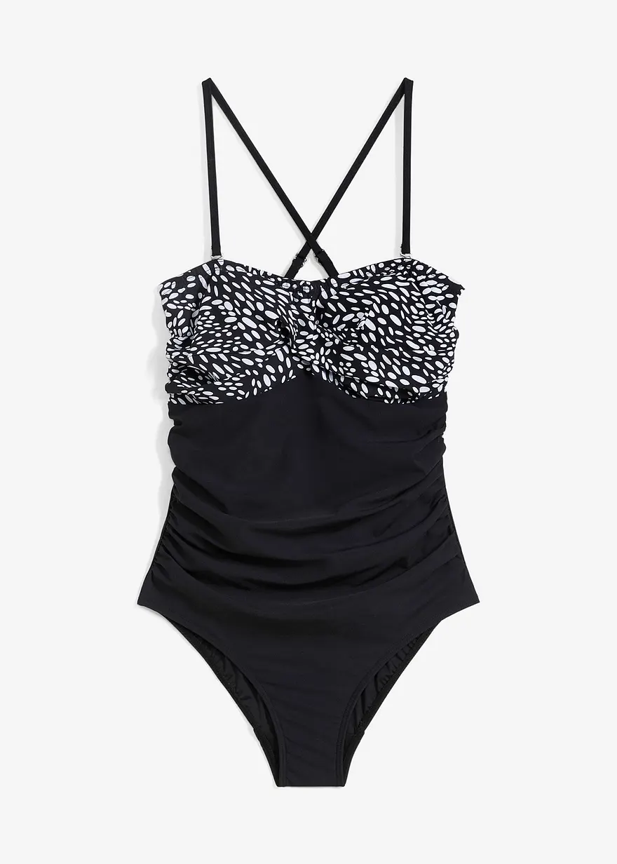 Shape Bandeau Badeanzug mittlere Formkraft in schwarz von vorne - bonprix