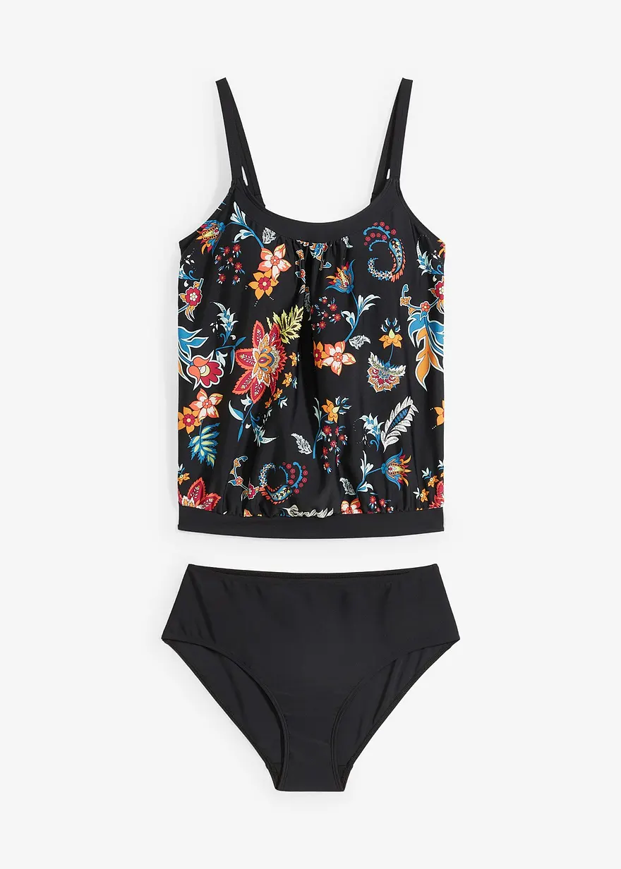 Oversize-Tankini (2-tlg.Set)  mit verstellbaren Trägern in schwarz von vorne - bonprix