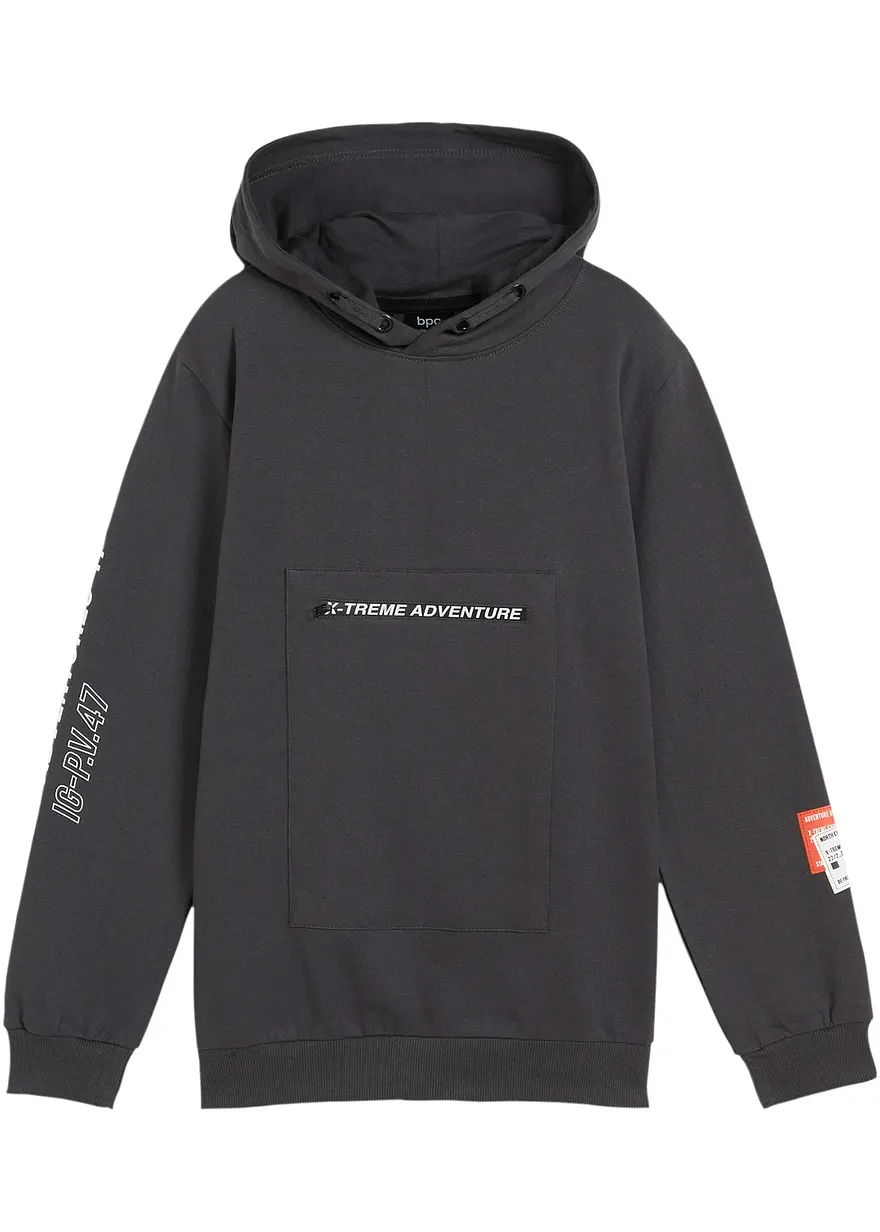 Hoodie aus reiner Bio-Baumwolle in grau von vorne - bonprix