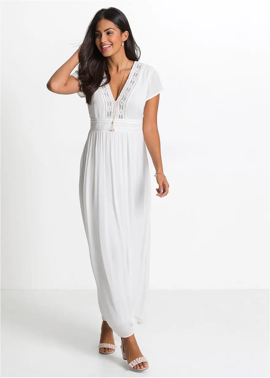 Sommer-Maxikleid mit Spitze in weiß von vorne (Totalaufnahme) - bonprix