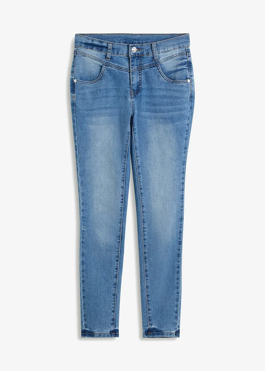 Skinny-Jeans Mid Waist, cropped in blau von vorne - bonprix