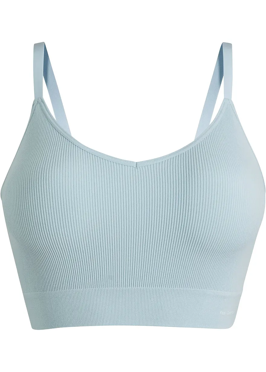 Feel Comfort Seamless Bustier gerippt in blau von vorne - bonprix