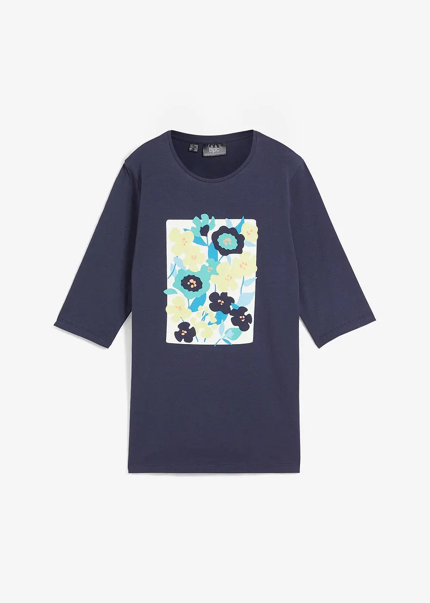 Halbarmshirt mit Druck aus Bio-Baumwolle in blau von vorne - bonprix