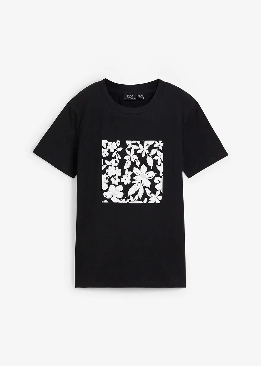 T-Shirt mit Blumendruck in schwarz von vorne - bonprix