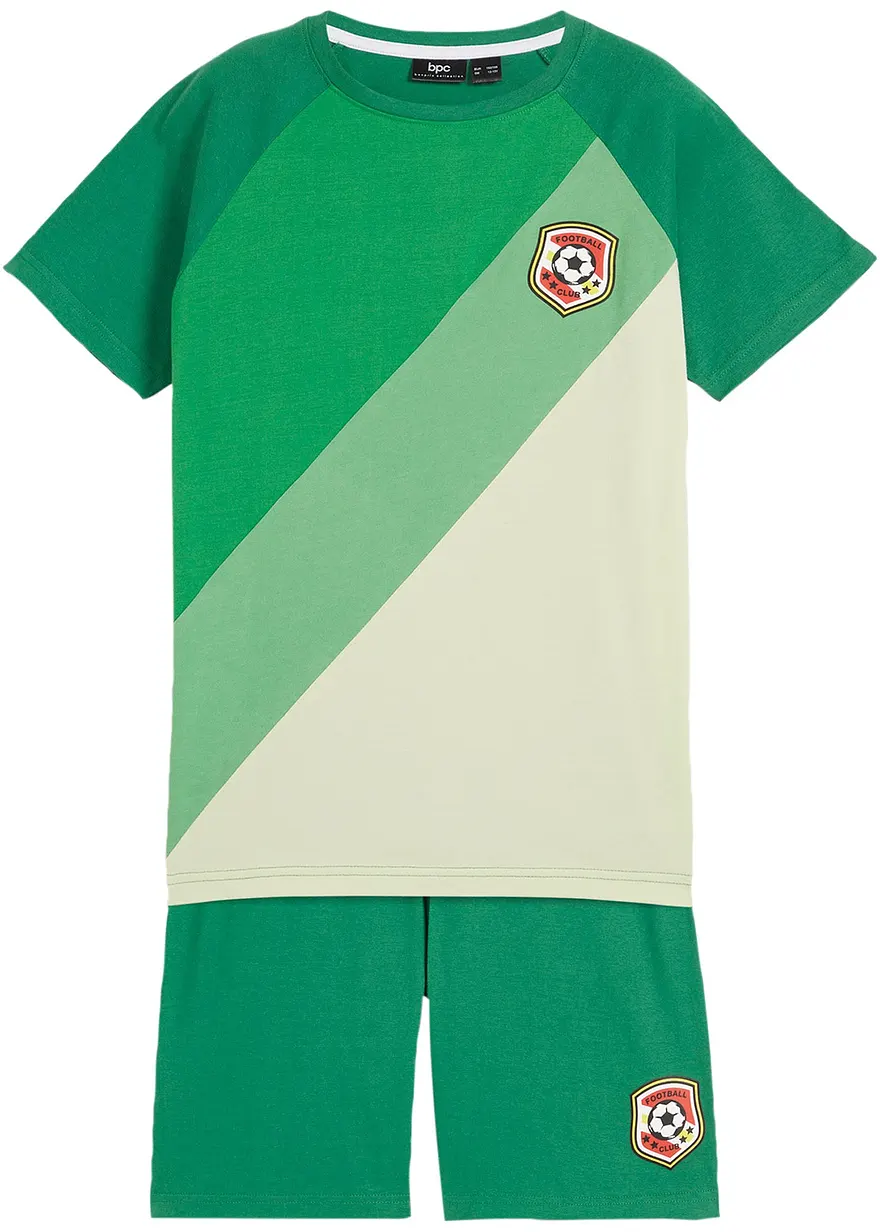 T-Shirt und Jersey-Bermuda (2-tlg.Set) aus reiner Bio-Baumwolle in grün von vorne - bonprix