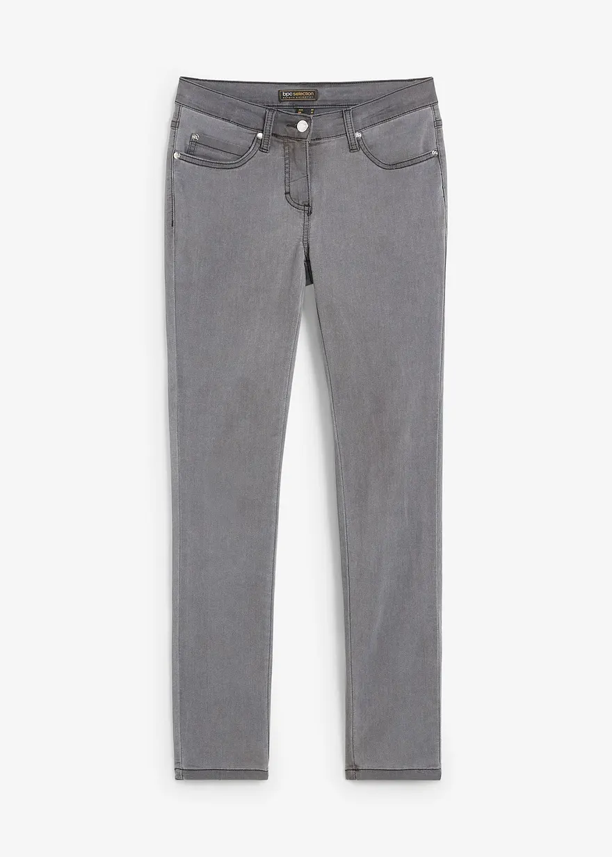 Slim-Fit-Jeans Mid Waist, Super Stretch in grau von vorne - bonprix