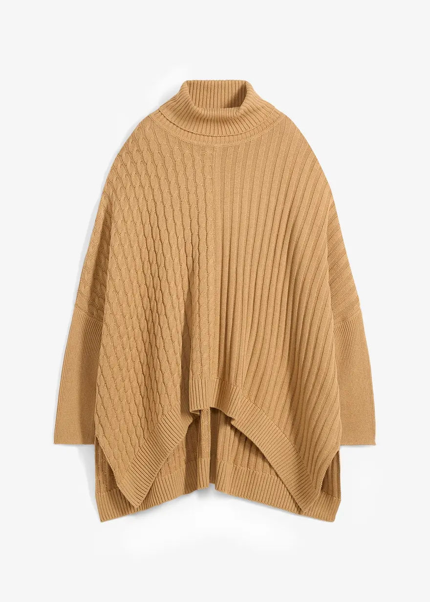 Oversize-Poncho Pullover in beige von vorne - bonprix