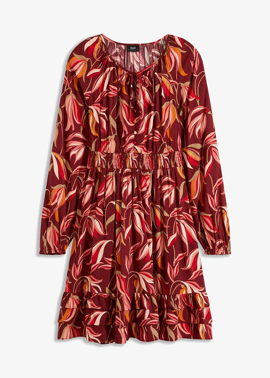 Tunika-Kleid mit Smockbund in rot von vorne - bonprix