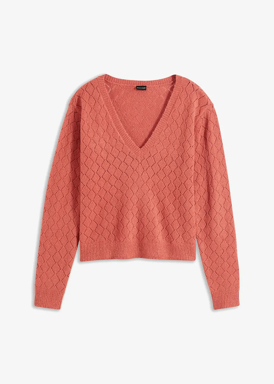 Ajour-Pullover in rosa von vorne - bonprix