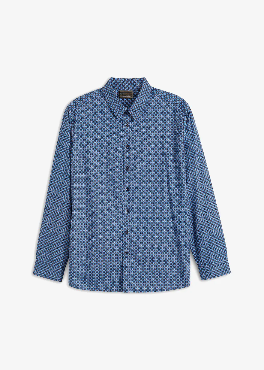 Langarmhemd aus reiner Baumwolle, Regular Fit in blau von vorne - bonprix