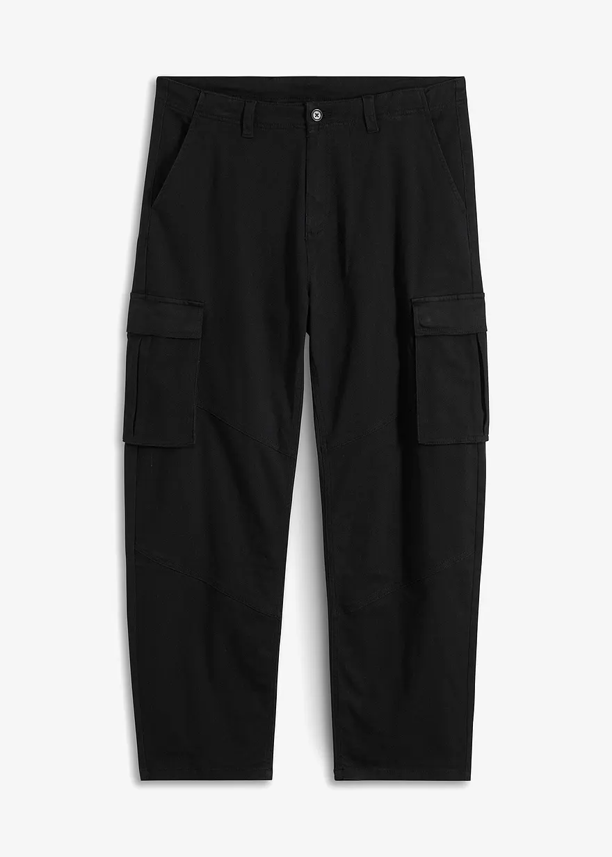 Loose Fit Stretch-Cargohose, Straight in schwarz von vorne - bonprix
