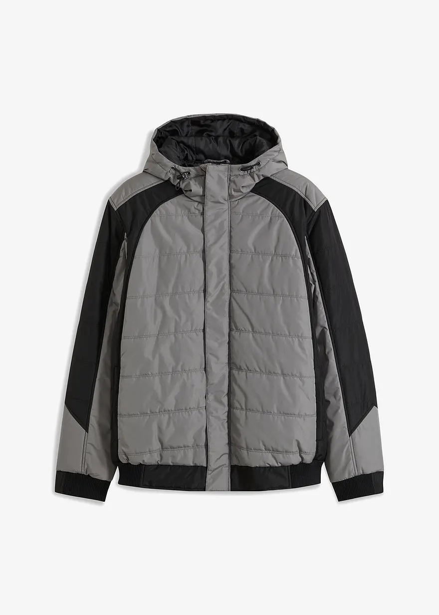 Steppjacke mit Kapuze, Regular Fit in grau von vorne - bonprix