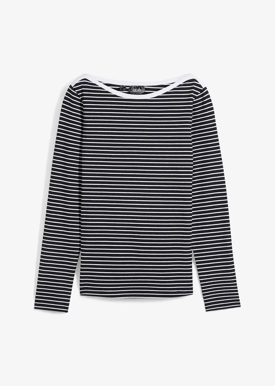Langarmshirt mit reiner Bio-Baumwolle in schwarz von vorne - bonprix
