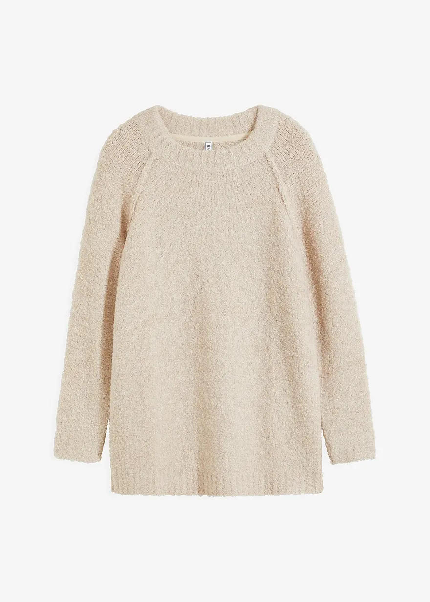 Grobstrick-Pullover aus Teddygarn in beige von vorne - bonprix
