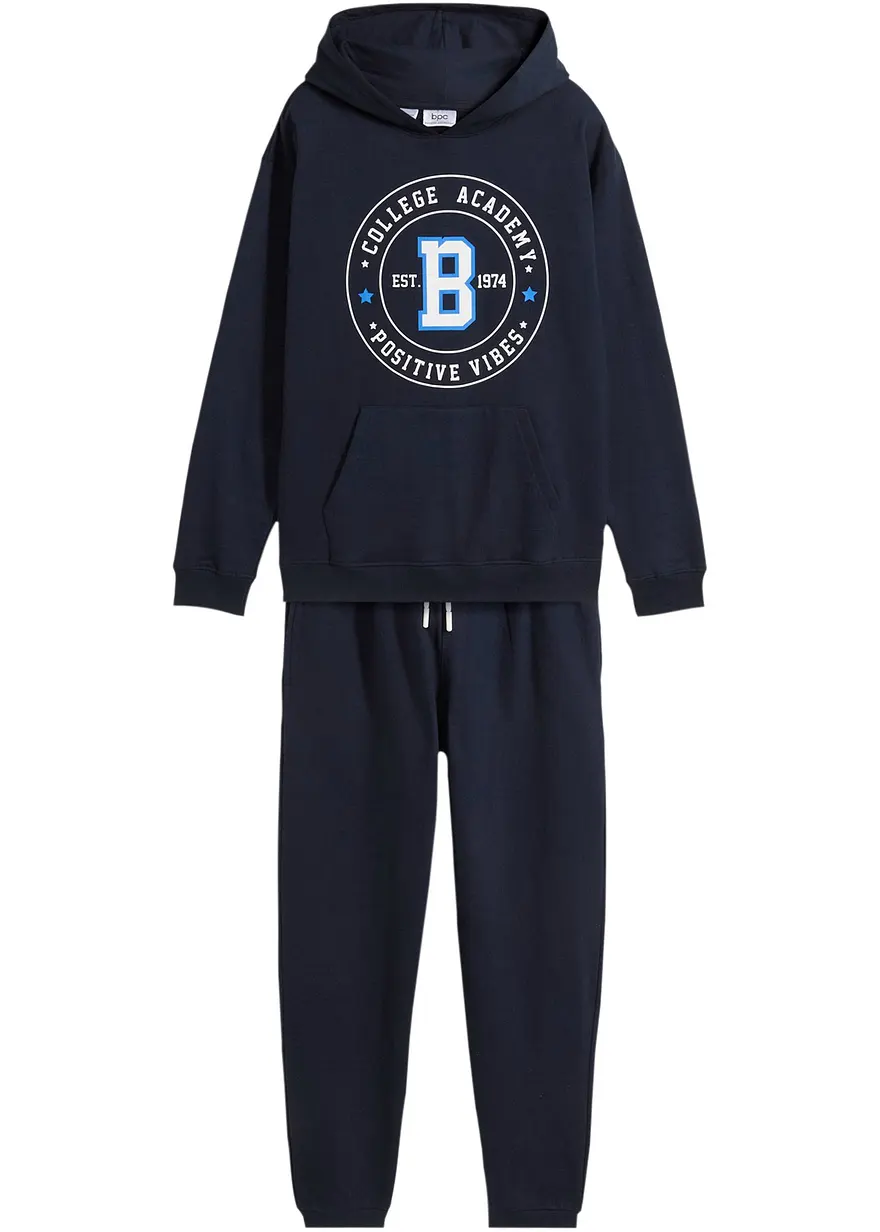 Sweatshirt und Sweathose aus weicher Baumwolle (2-tlg.Set) in blau von vorne - bonprix
