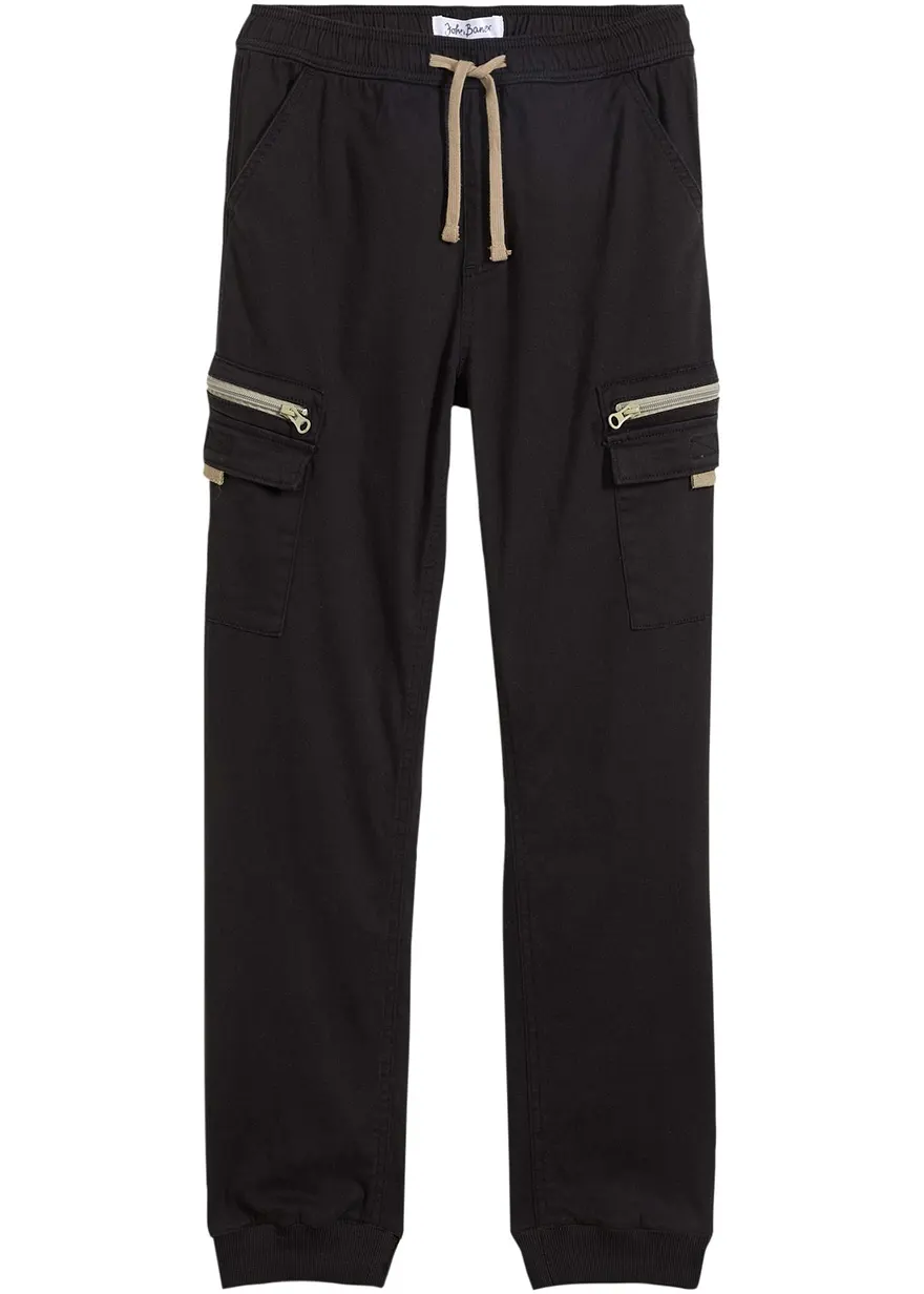 Regular Fit Cargohose aus elastischen Baumwoll-Mix, Straight in schwarz von vorne - bonprix