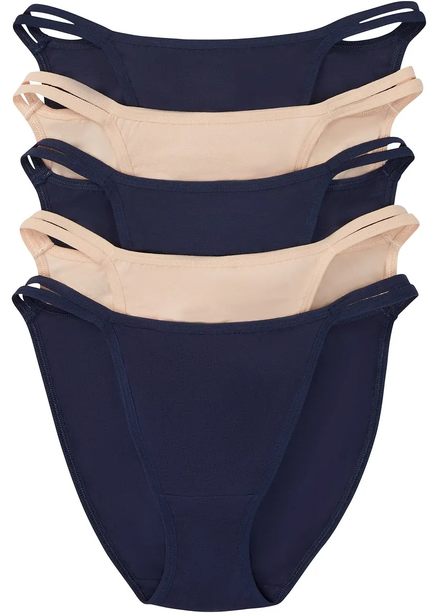 Tanga Minislip (5er Pack) mit Bio-Baumwolle in blau von vorne - bonprix