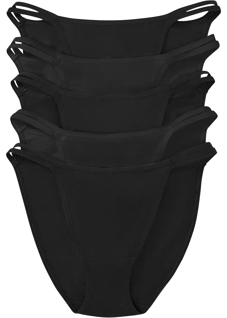 Tanga Minislip (5er Pack) mit Bio-Baumwolle in schwarz von vorne - bonprix