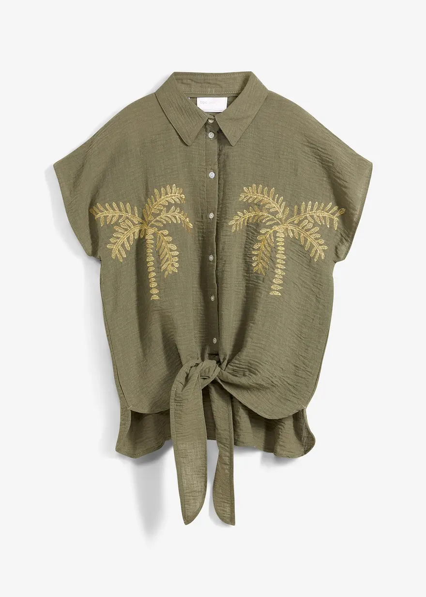 Bluse mit Stickerei in grün von vorne - bonprix