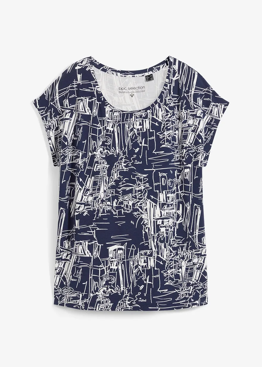 Shirt mit Skizzendruck in blau von vorne - bonprix