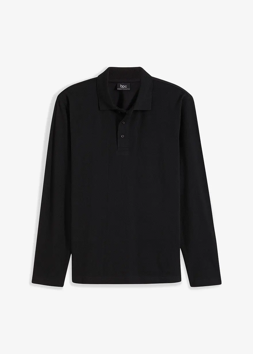 Piqué-Poloshirt, Langarm in schwarz von vorne - bonprix