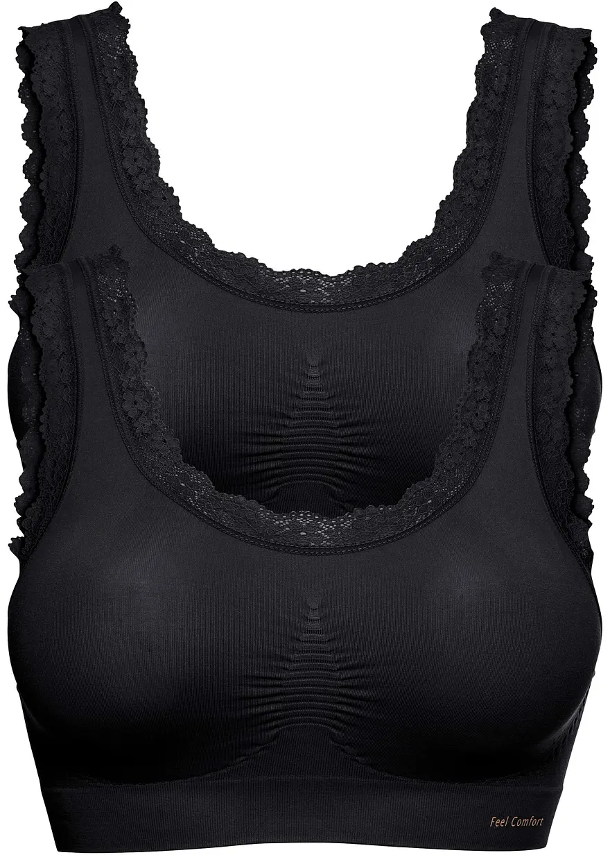 Feel Comfort Seamless Bustier (2er Pack) in schwarz von vorne - bonprix