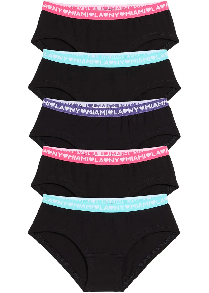Mädchen Panty mit Bio-Baumwolle (5er Pack) in schwarz von vorne - bonprix