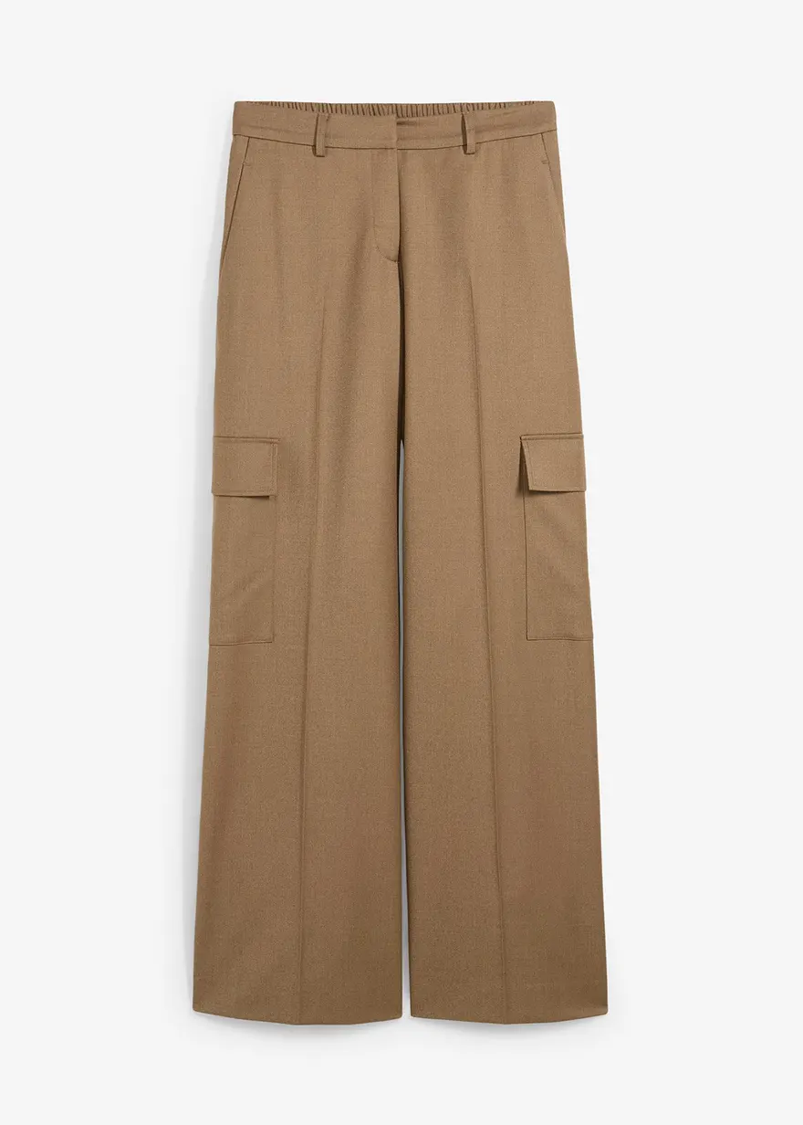 Woll-Cargohose, weit geschnitten in braun von vorne - bonprix