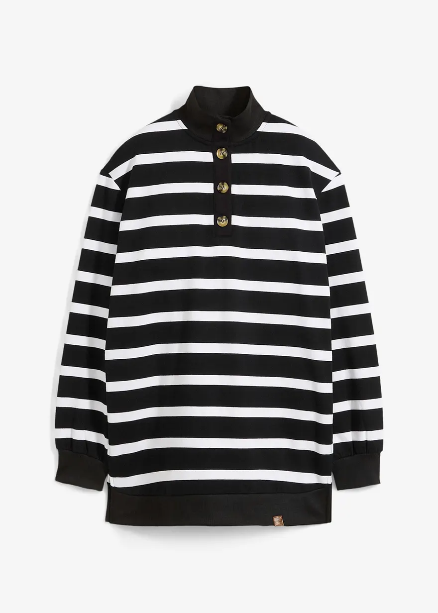 Longsweatshirt mit Troyer-Kragen in schwarz von vorne - bonprix