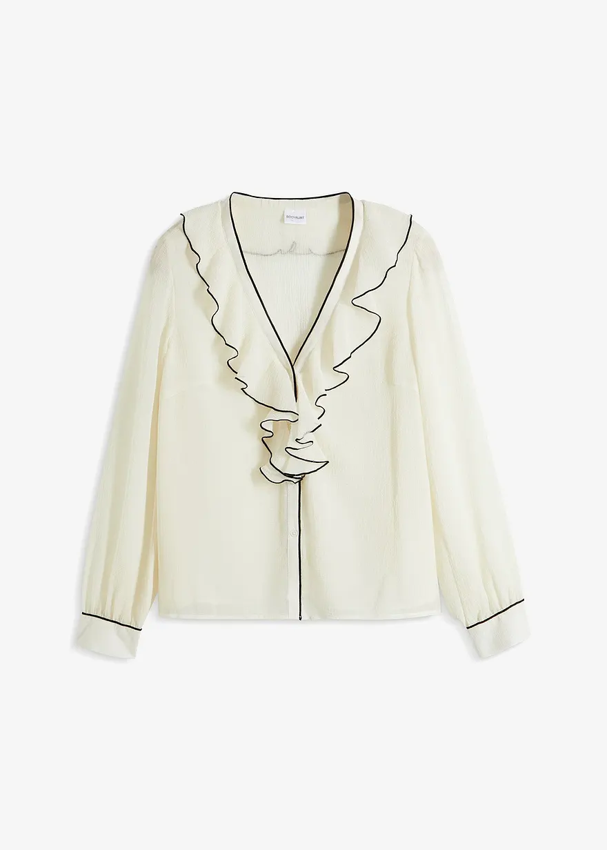 Chiffonbluse mit Volants in weiß von vorne - bonprix