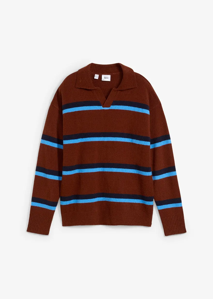 Jungen Strickpullover mit Polokragen in braun von vorne - bonprix