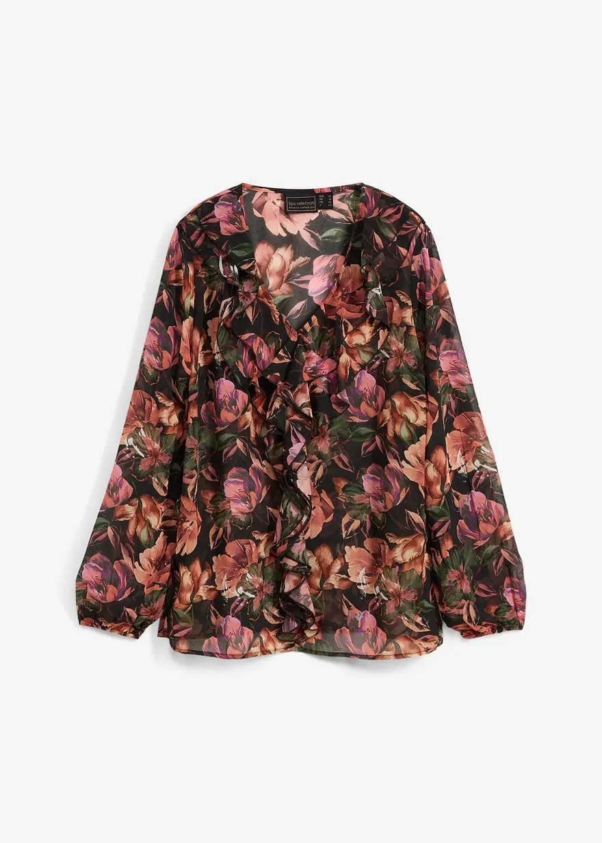 Chiffon Tunika bedruckt in schwarz von vorne - bonprix