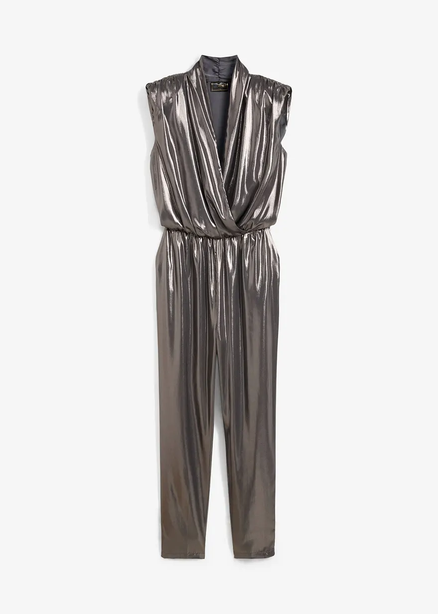 Jumpsuit mit Glanzdruck in grau von vorne - bonprix