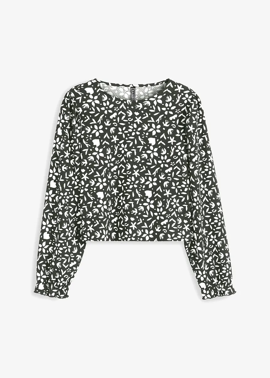 Bedrucktes Langarmshirt in grün von vorne - bonprix