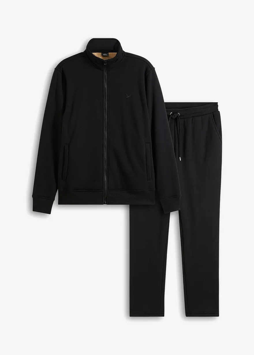 Winter-Jogginganzug mit Kuschel-Fleece-Futter in schwarz von vorne - bonprix