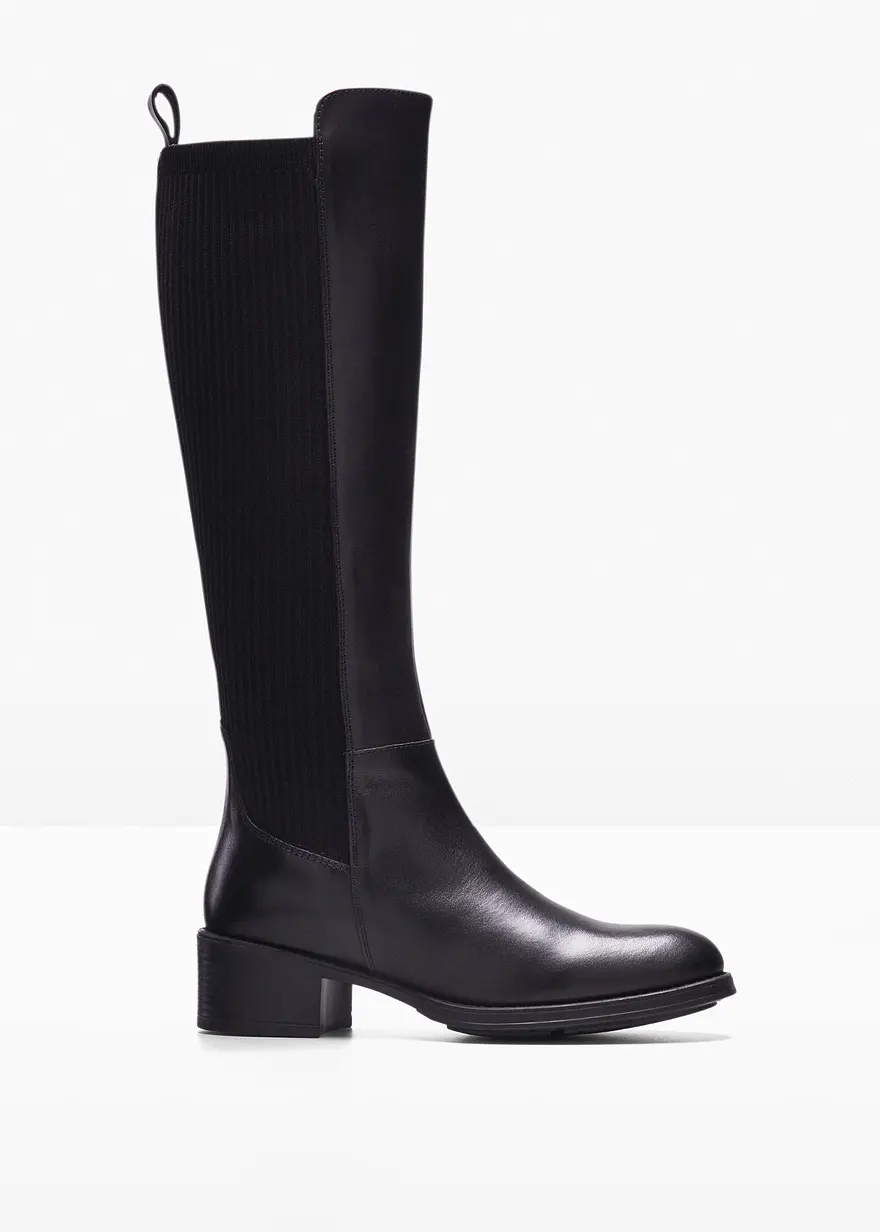 Stiefel aus Leder in schwarz von vorne - bonprix