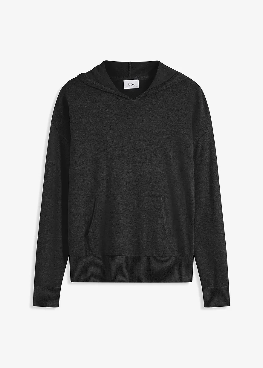 Strick-Hoodie mit Kängurutasche aus Viskose-Mix in grau von vorne - bonprix