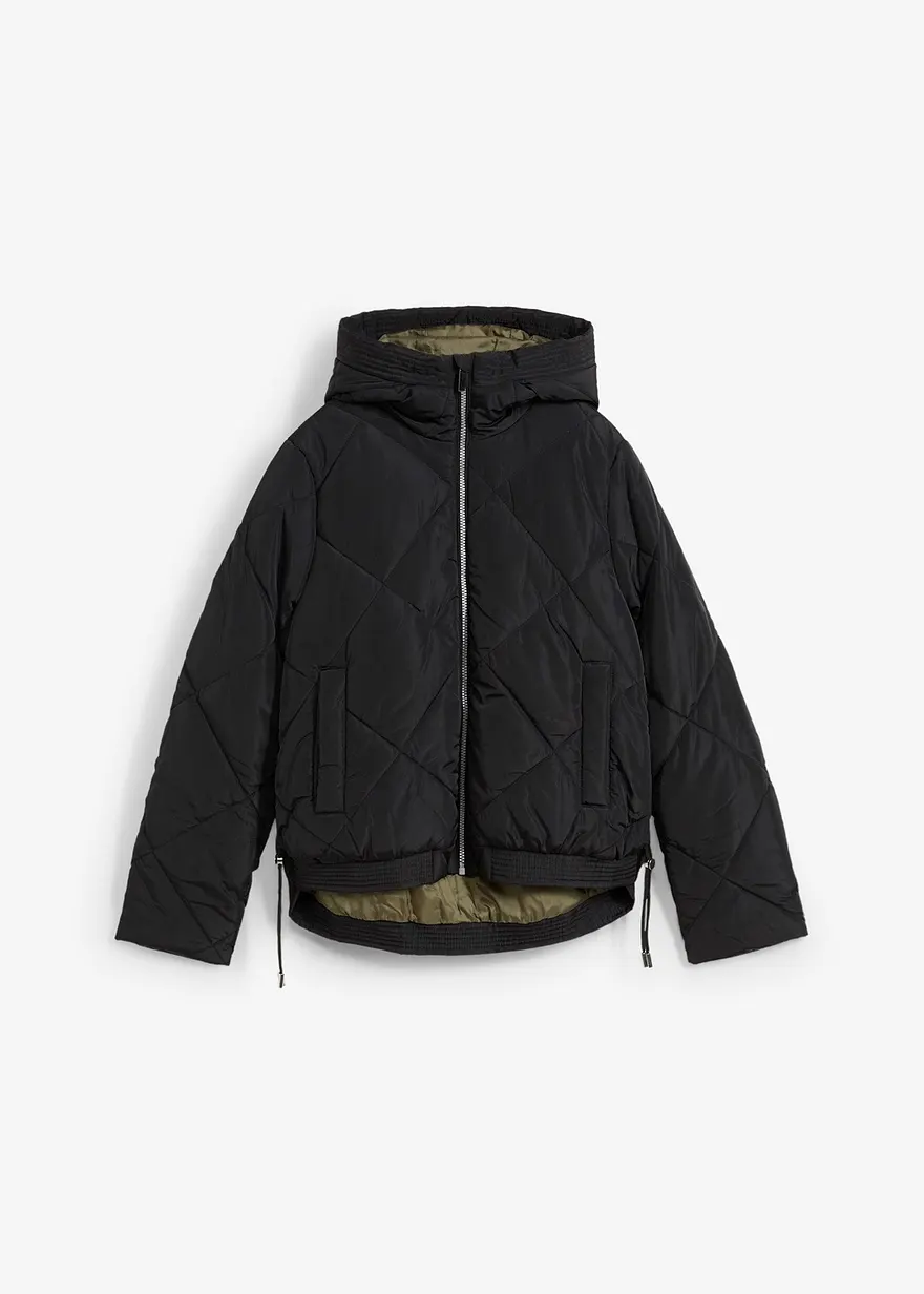Kurze Steppjacke mit Futter in Kontrastfarbe in schwarz von vorne - bonprix