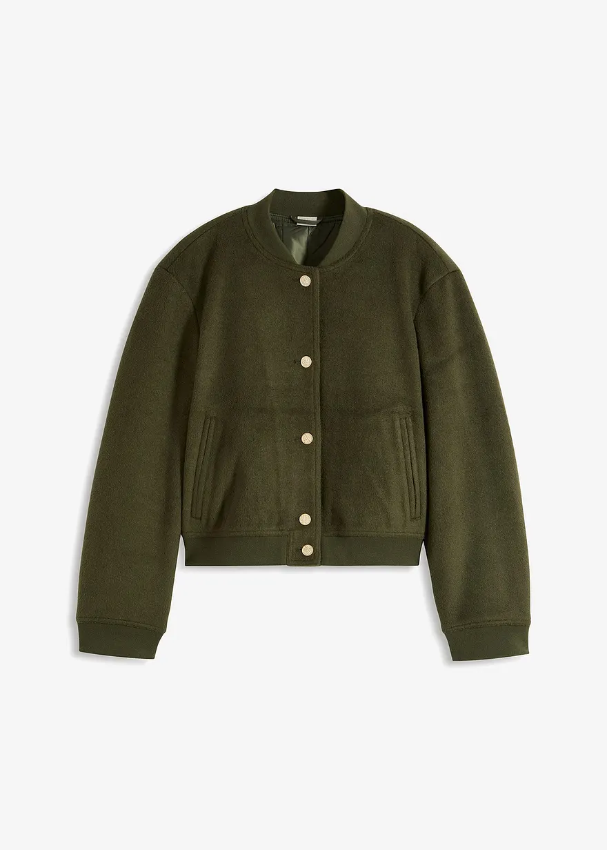 Blouson in Wolloptik in grün von vorne - bonprix
