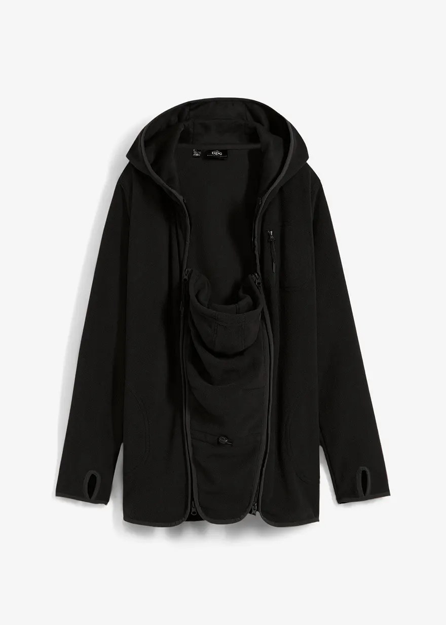 Kuschelige 3-in-1 Umstands-Fleecejacke und Tragejacke in schwarz von vorne - bonprix