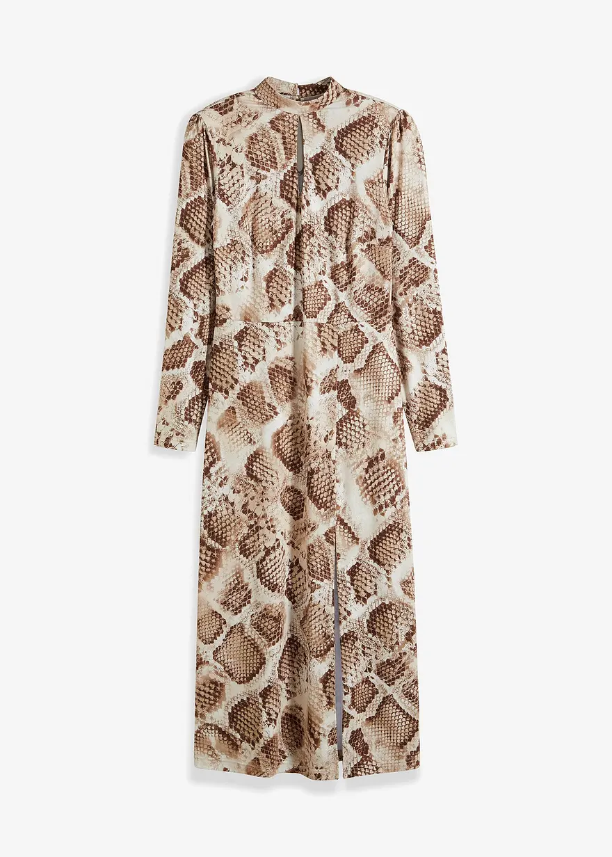 Jerseykleid mit Stehkragen und Keyhole-Ausschnitt in braun von vorne - bonprix