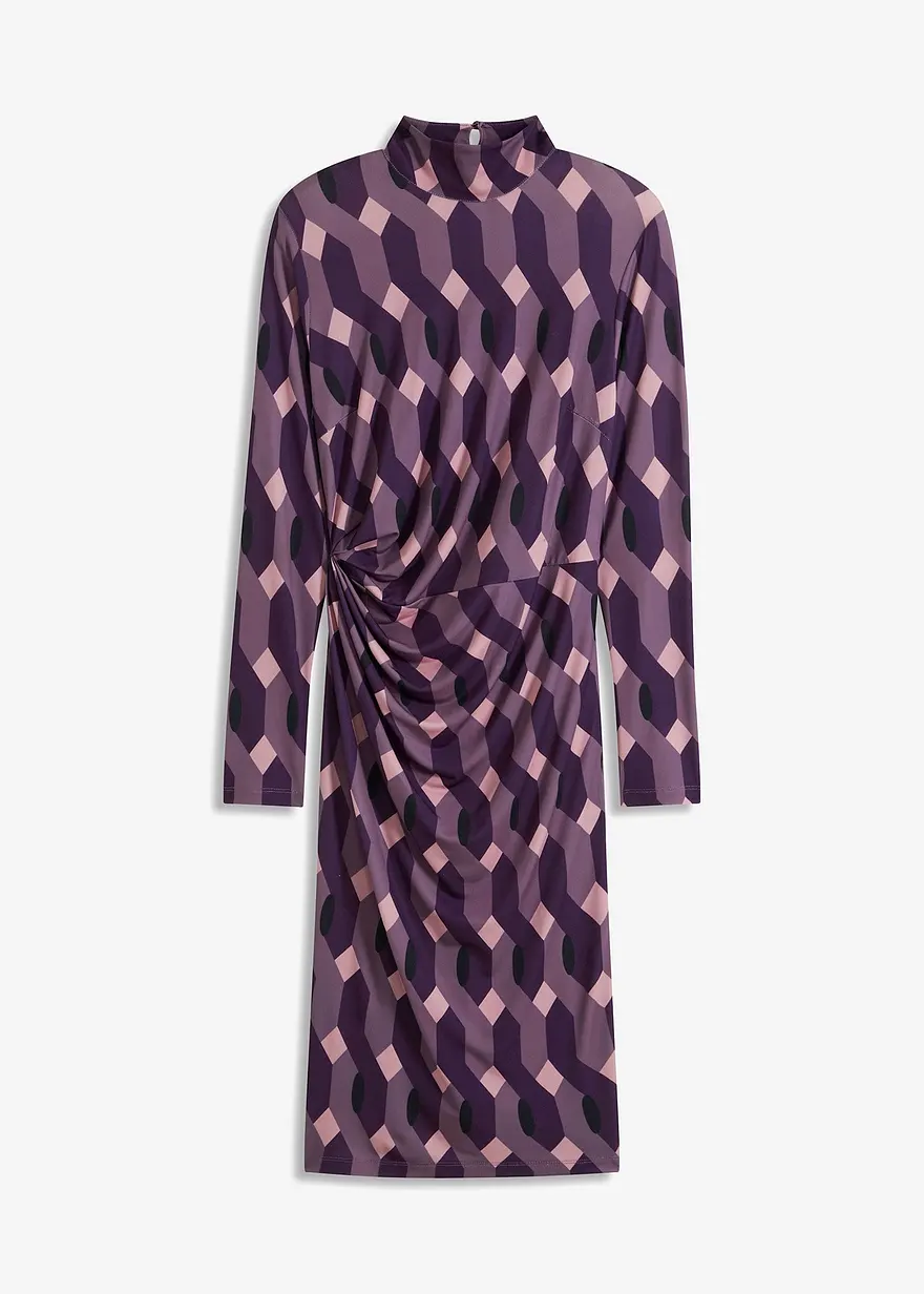 Jerseykleid mit Stehkragen und Drapierung in lila von vorne - bonprix